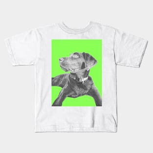 Black Labrador Retriever in Green Kids T-Shirt